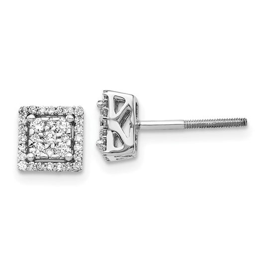 10k White Gold Diamond Square Screw Back Post Earrings