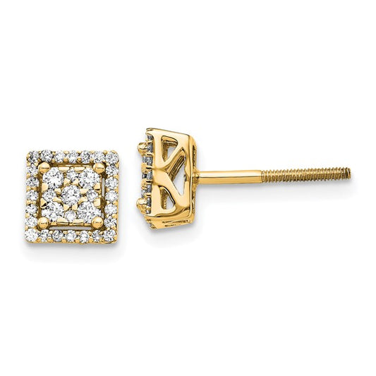 14k Diamond Square Screw Back Post Earrings