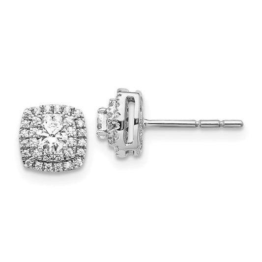 14k White Gold Diamond Halo Post Earrings