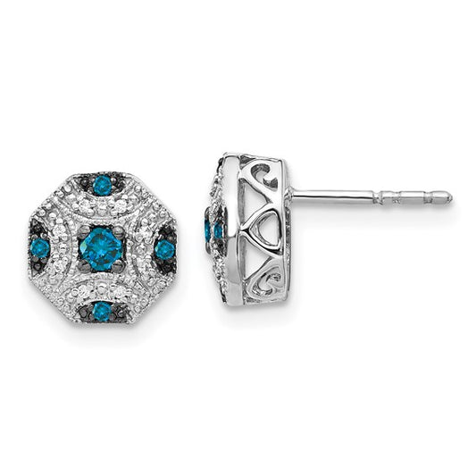 14k White Gold Fancy White and Blue Diamond Post Earrings