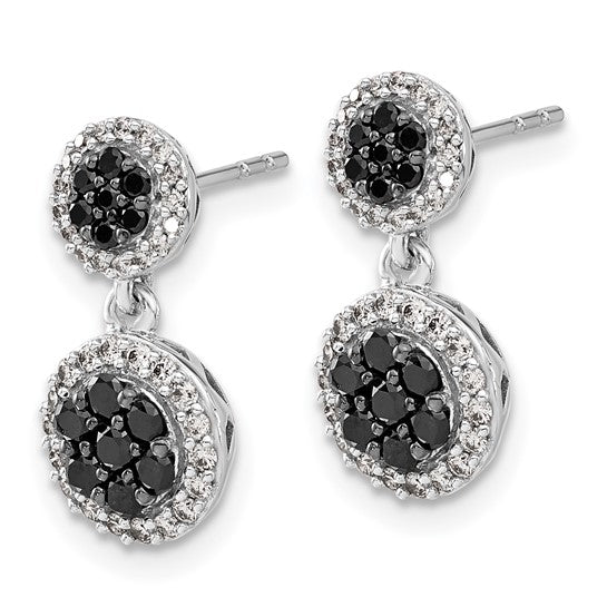 14k White Gold Black/White Diamond Cluster Dangle Earrings