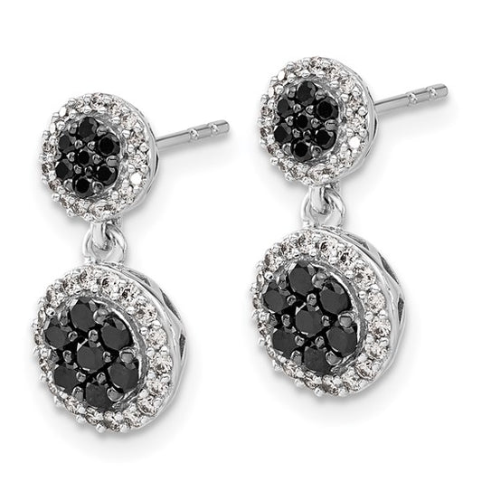 14k White Gold Black/White Diamond Cluster Dangle Earrings