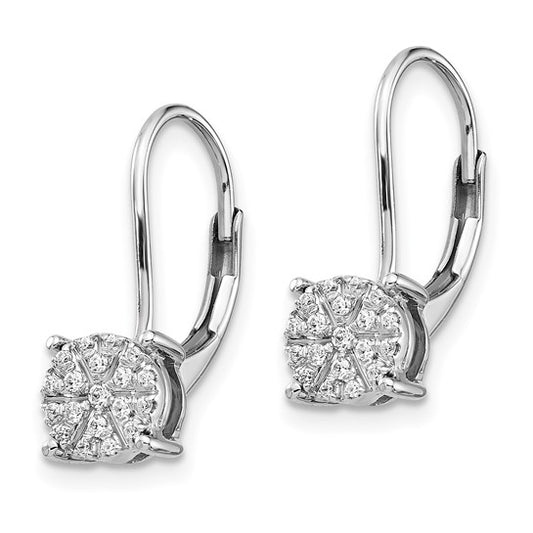 14k White Gold Diamond Cluster Leverback Earrings