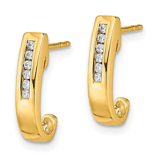 14k Diamond J-Hoop Post Earrings