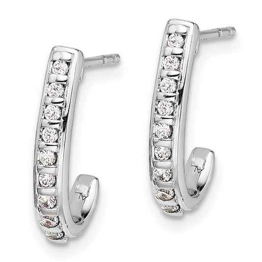 14k White Gold Diamond J-Hoop Post Earrings