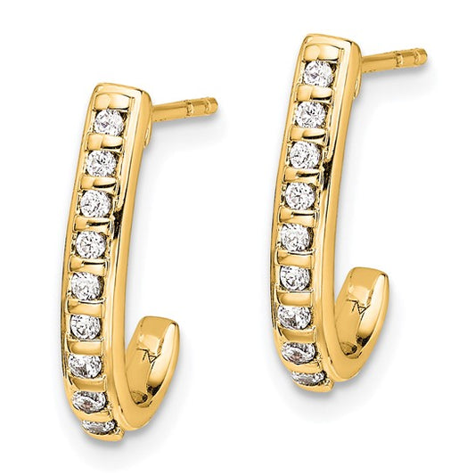 14k Diamond J-Hoop Post Earrings