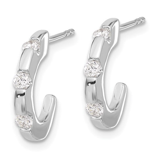 14k White Gold Diamond J-Hoop Post Earrings