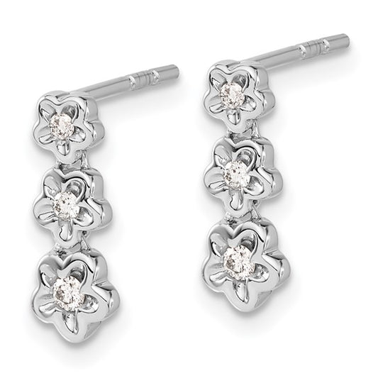 14k White Gold Diamond 3-flower Post Earrings