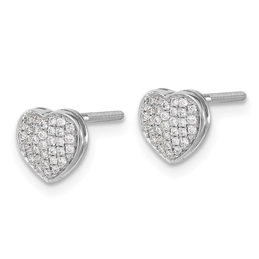14k White Gold Diamond Heart Screw Back Post Earrings