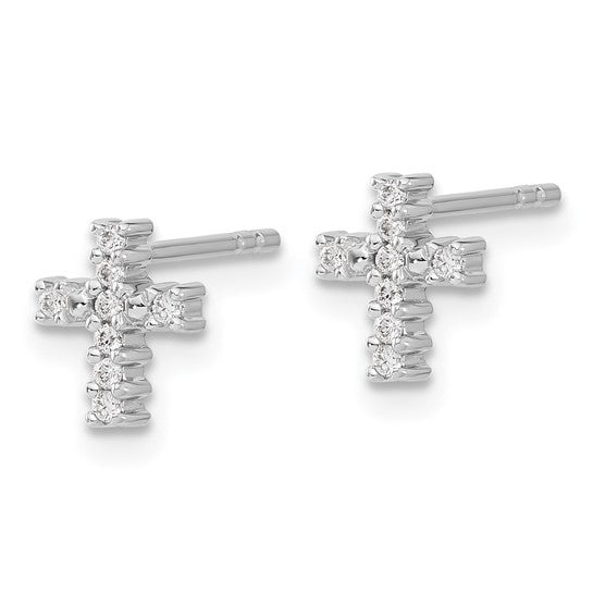 14k White Gold Polished Diamond Cross Post Earrings