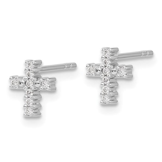 14k White Gold Polished Diamond Cross Post Earrings