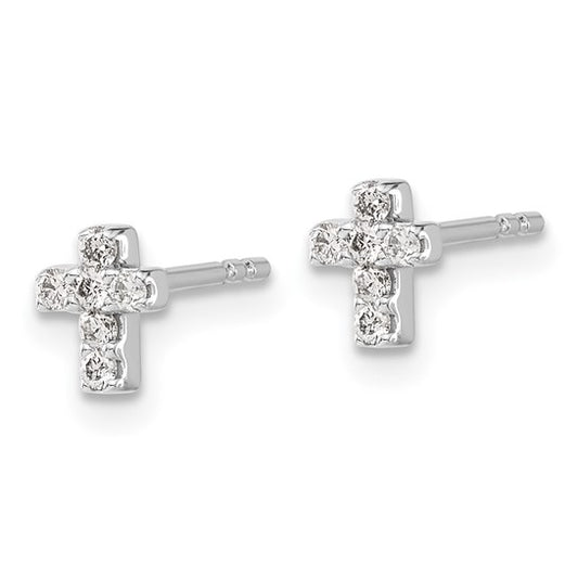 14k White Gold Diamond Cross Earrings