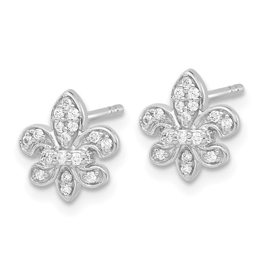 14k White Gold Diamond Fleur de Lis Post Earrings