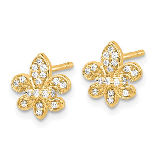 14k Diamond Fleur de Lis Post Earrings