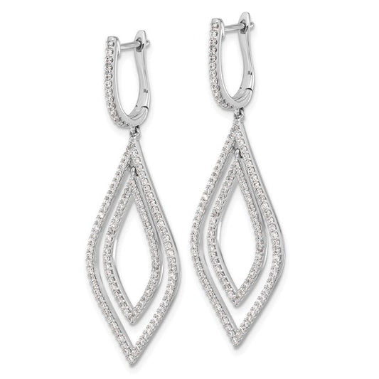 14k White Gold Diamond Teardrop Hinged Dangle Earrings