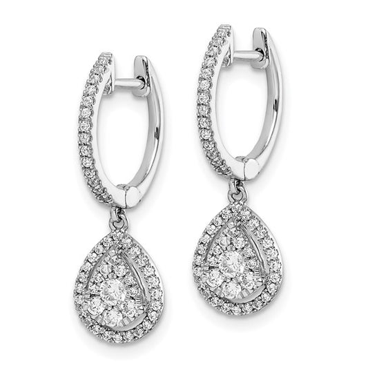 14k White Gold Diamond Teardrop Hinged Hoop Earrings
