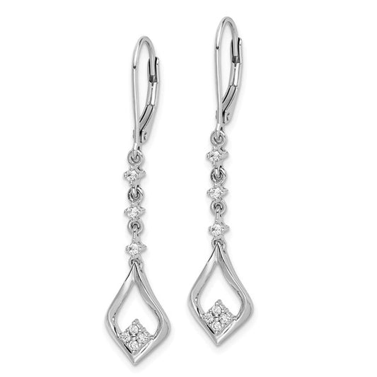 14k White Gold Diamond Leverback Dangle Earrings
