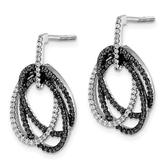 14k White Gold White and Black Diamond Ovals Dangle Post Earrings