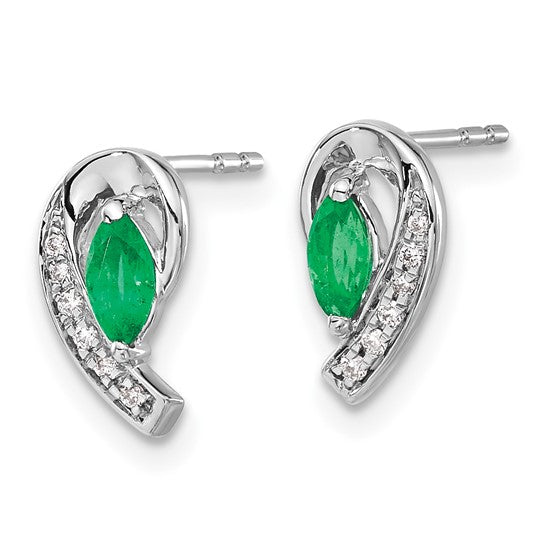 14k White Gold 1/20Ct Diamond and Emerald Earrings