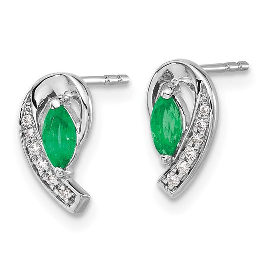 14k White Gold 1/20Ct Diamond and Emerald Earrings