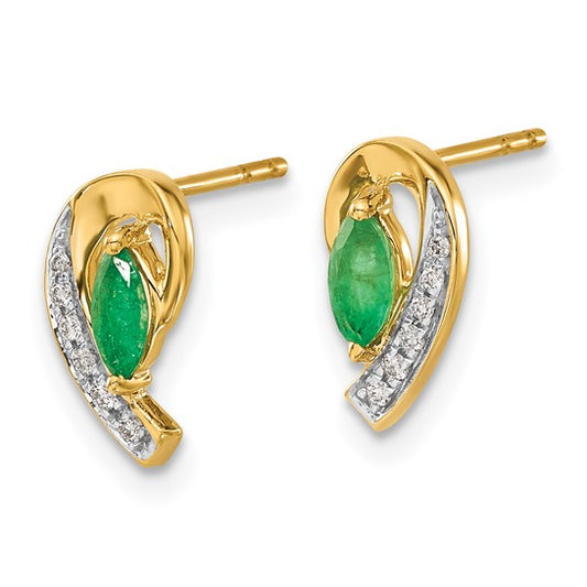 14k 1/20Ct Diamond and Emerald Earrings