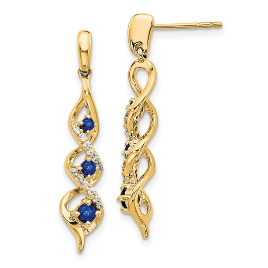 14k Diamond and Blue Sapphire Post Dangle Earrings