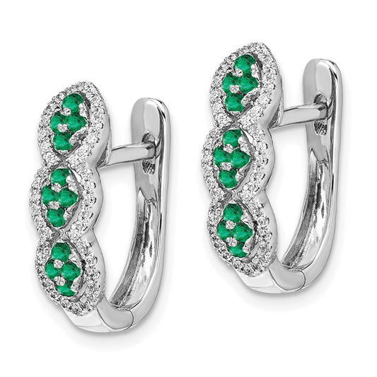 14k White Gold Diamond and Emerald Hinged Earrings