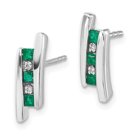 14k White Gold Diamond and Emerald Earrings