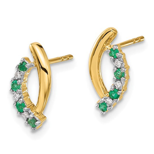 14k Diamond and Emerald Post Earrings