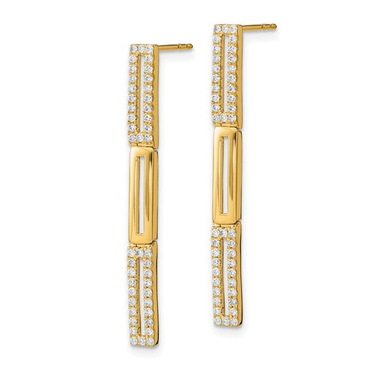 14k Polished 3 Rectangle Link Diamond Post Earrings