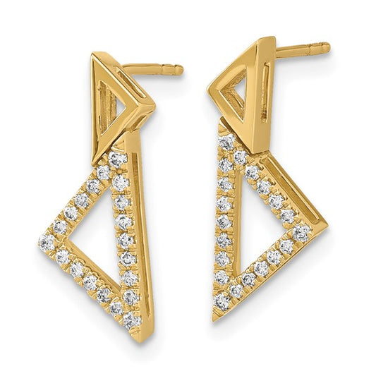 14k Polished Diamond Double Stacked Triangle Post Earrings