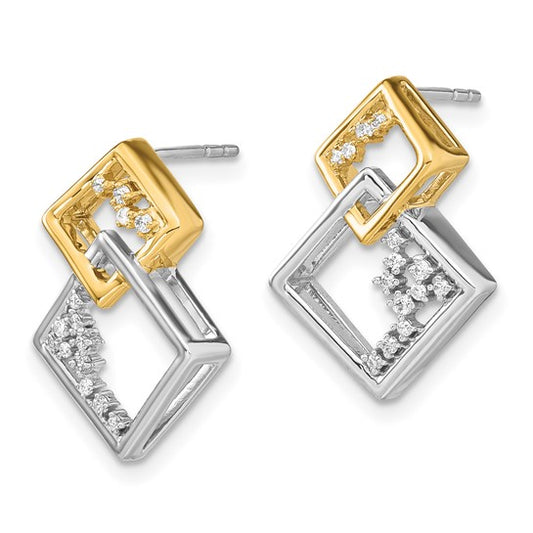 14k Two-tone Polished Double Square Diamond Post Earrings