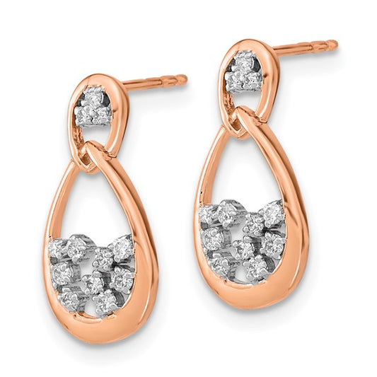14k Rose Gold Polished Diamond Double Teardrop Post Earrings