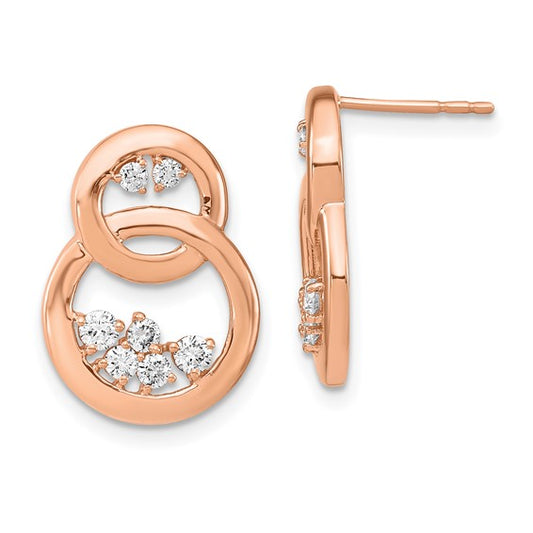14k Rose Gold Polished Diamond Double Circle Post Earrings