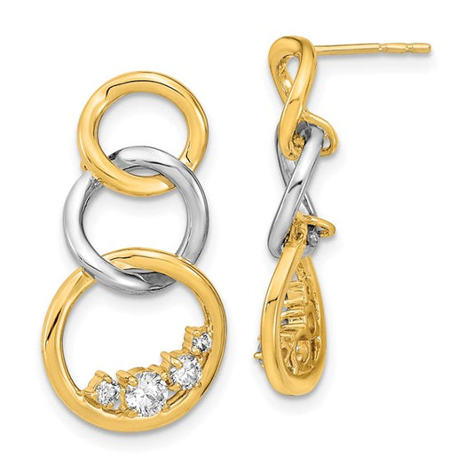 14k Two-tone Polished Diamond Triple Circle Post Earrings