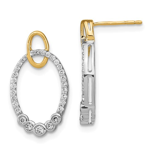 14k Two-tone Polished Diamond Oval Post Earrings