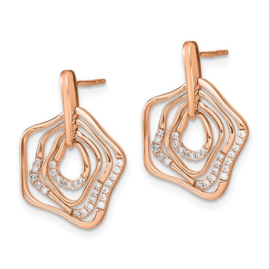 14k Rose Gold Polished Diamond Fancy Swirl Post Earrings