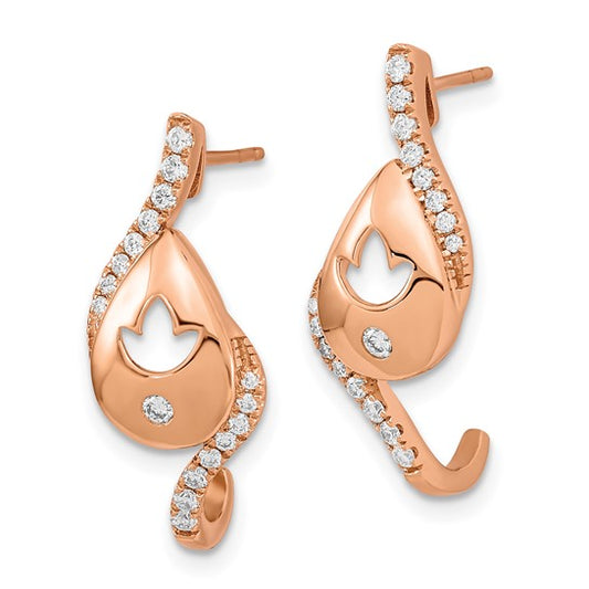 14k Rose Gold Polished Diamond Teardrop with flower Post Earrings