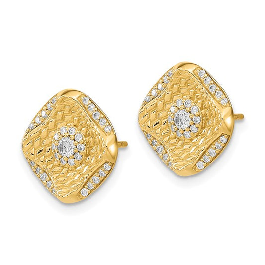 14k Polished Diamond Square Weave Post Earrings