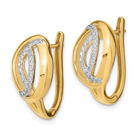 14k Polished Diamond Oval Hinged Hoop Earrings