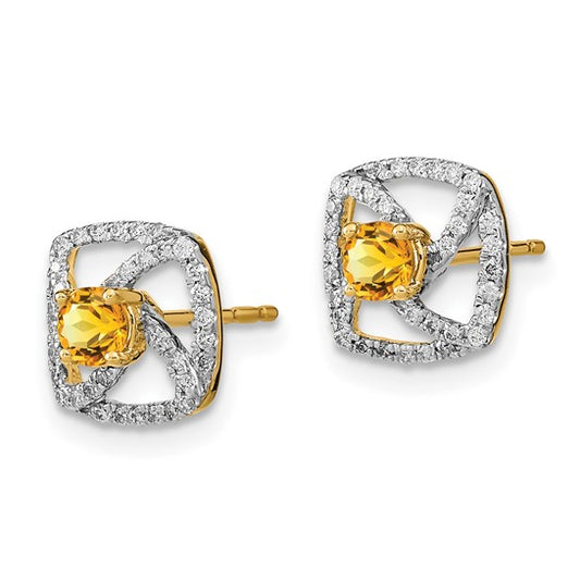 14k Polished Diamond and Citrine Square Post Earrings