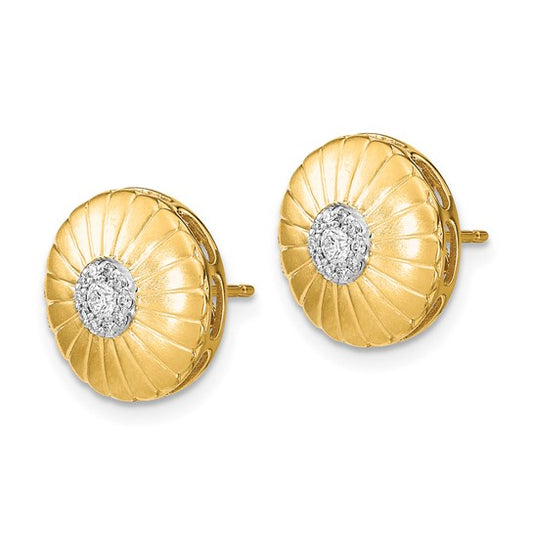 14k Satin Diamond Flower Post Earrings