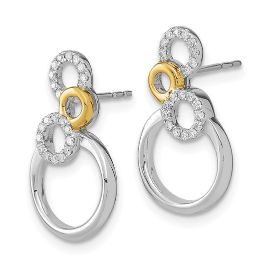 14k Two-tone Polished Diamond Circles Post Earrings
