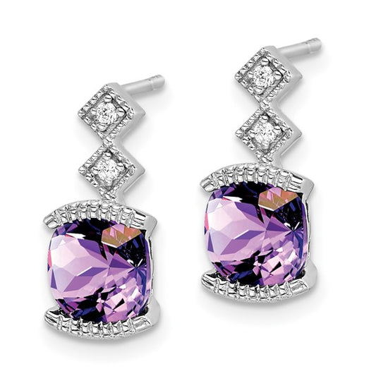 14k White Gold Amethyst and Diamond Earrings