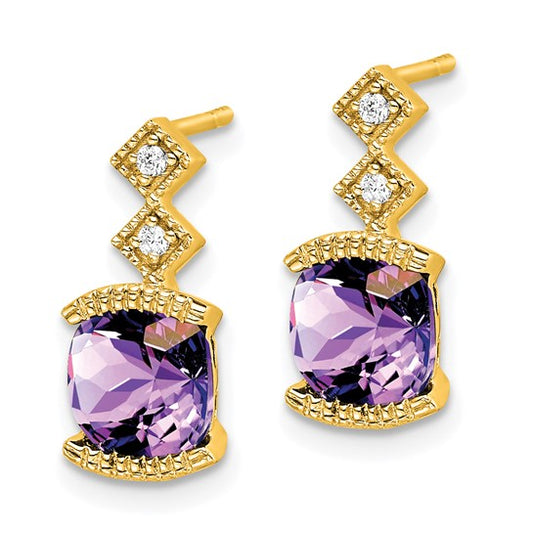 14k Amethyst and Diamond Earrings