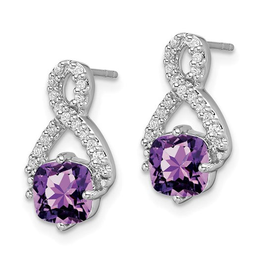 14k White Gold Amethyst and Diamond Earrings