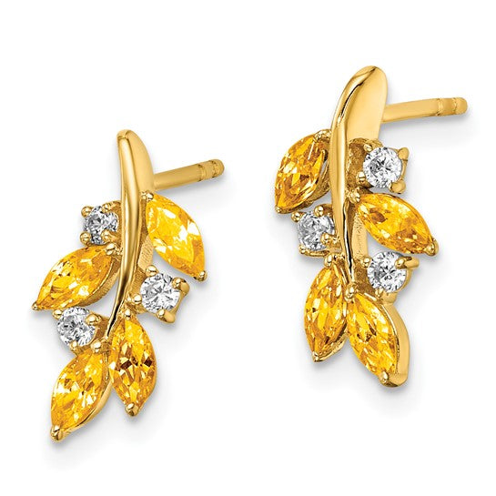 14k Citrine and Diamond Leaf Earrings