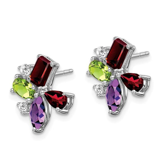 14k White Gold Amethyst/Peridot/Garnet/Diamond Earrings
