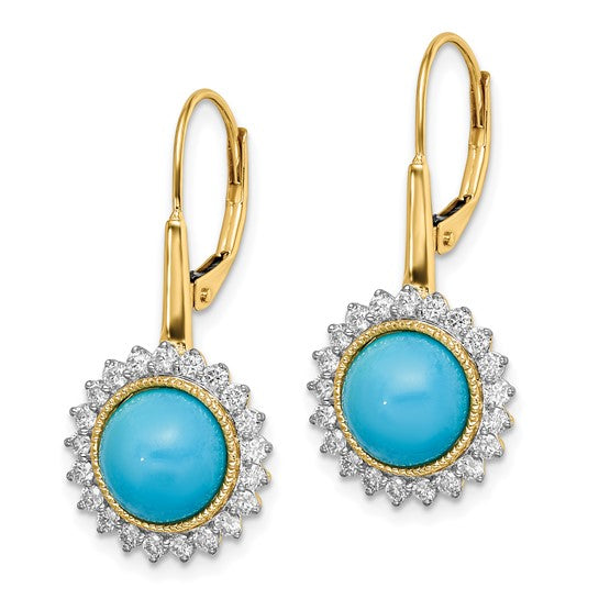 14k Turquoise and Diamond Leverback Earrings