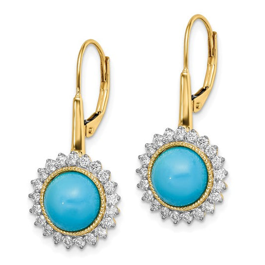 14k Turquoise and Diamond Leverback Earrings